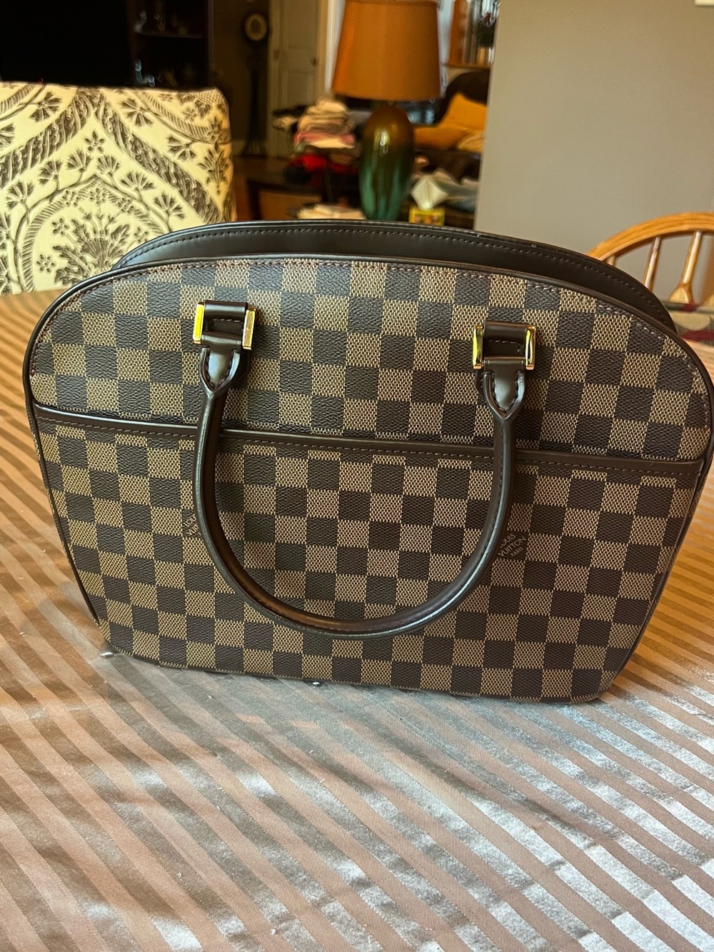 Pre-owned Louis Vuitton Sarria Handbag Brown Damier Canvas Dome Satchel